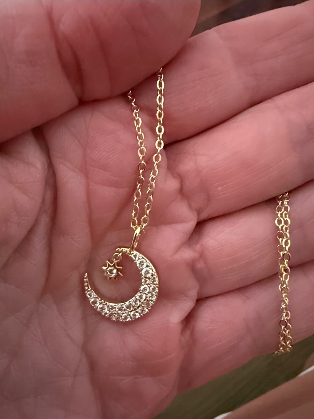 Delicate Gold-Filled Crescent Moon & Star Necklace with Crystal Accents
